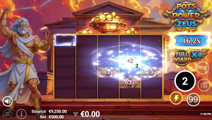 Pots of Power: Zeus - spelskärm i bonusläge